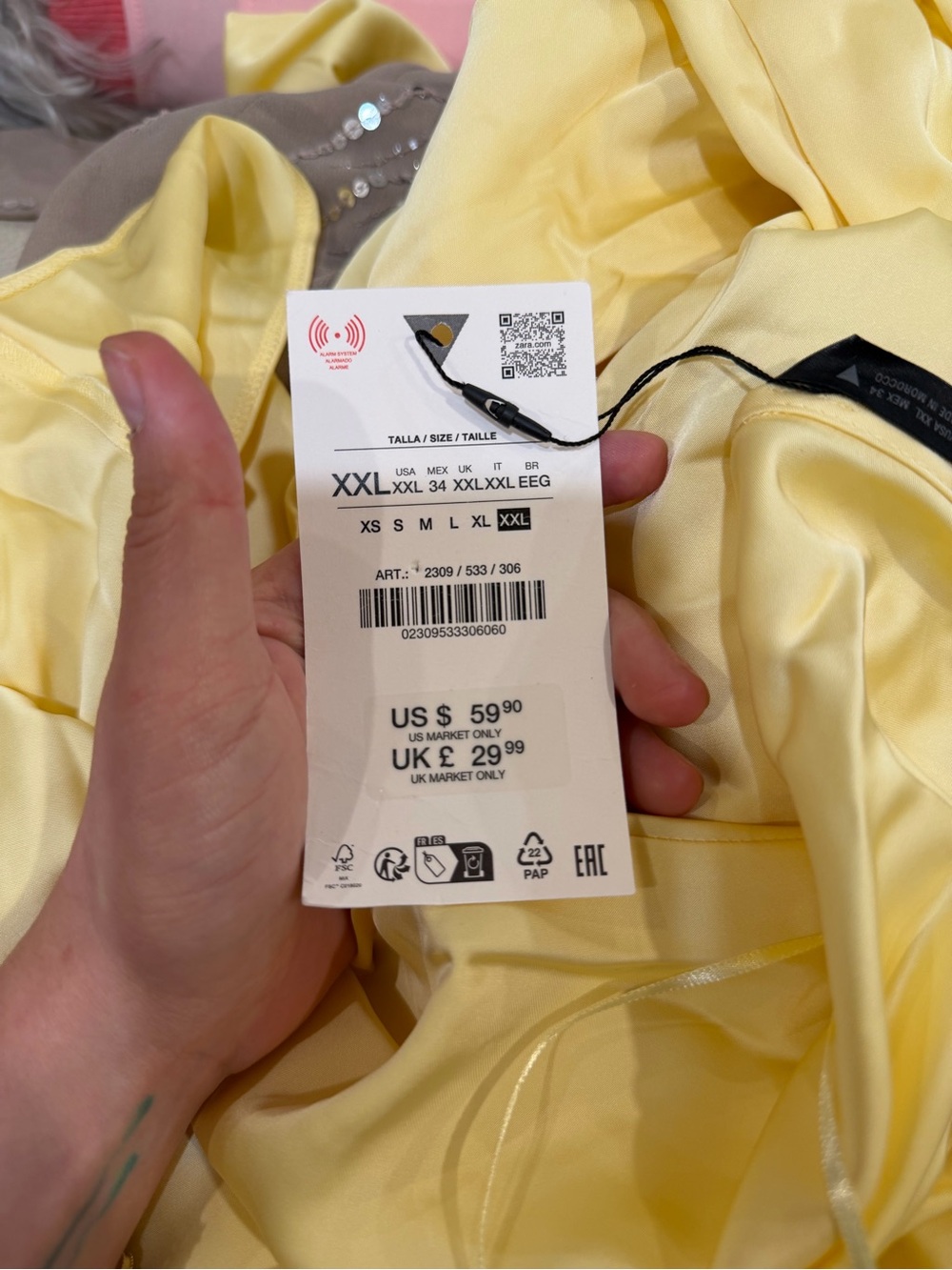 ZARA Light Yellow Satin Slip Midi Dress with Ruffle Trim - Picture 7 of 9